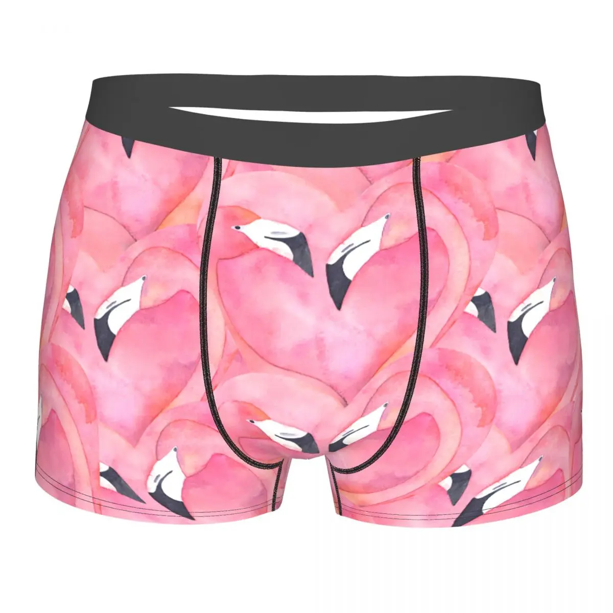 Watercolor Pink Flamingo Pair In The Shape Of A Heart Underpants Breathbale Panties Male Underwear Print Shorts Boxer Briefs