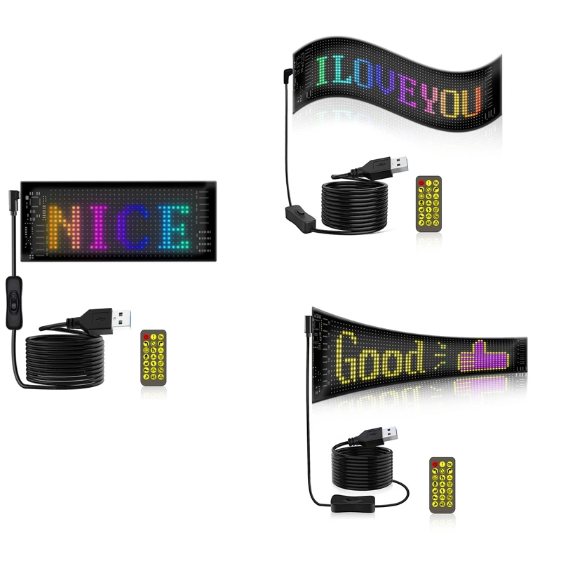 LED Matrix Panel Programmable Flexible Screen IP65 Display Animation Message Scrolling Sign APP Control Cars Shop Bar