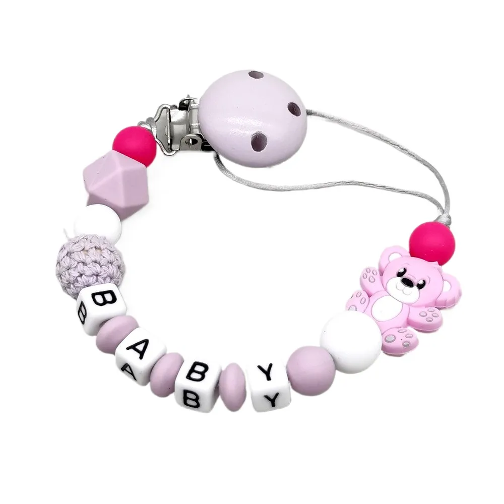 

Детское настраиваемое персонализированное имя, зажим для детской соски, бусины с алфавитом, безопасный силиконовый материал