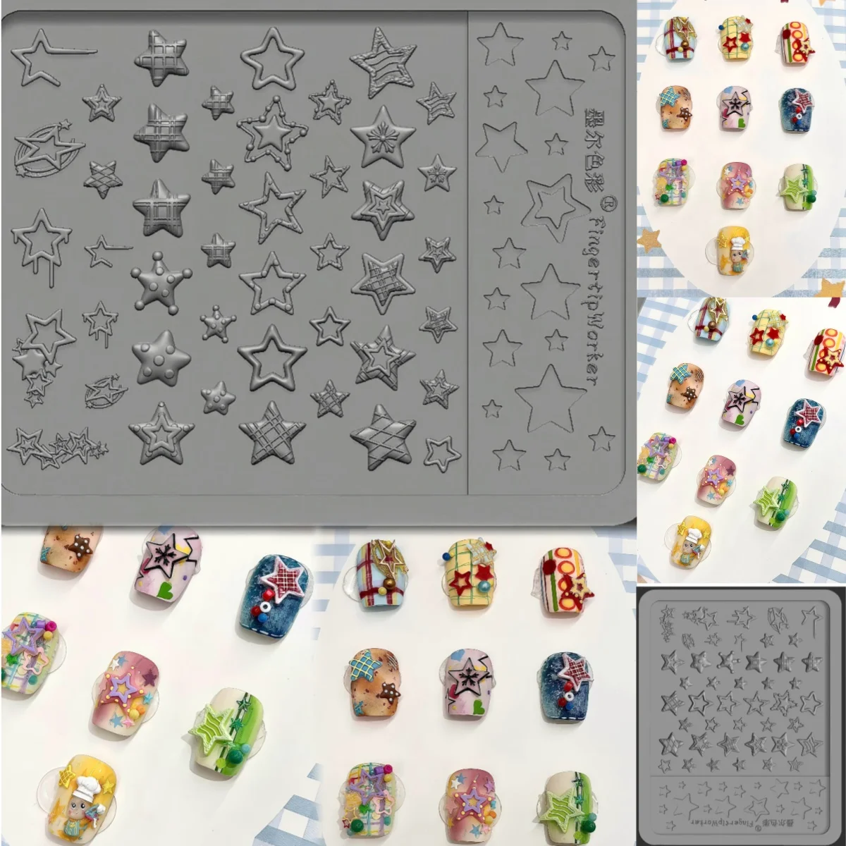 2026 New Star Silicone Mold Five-pointed Nail Art Stamping Retro Music Punk Mini Butterfly Phalaenopsis Lace Silicone Mold