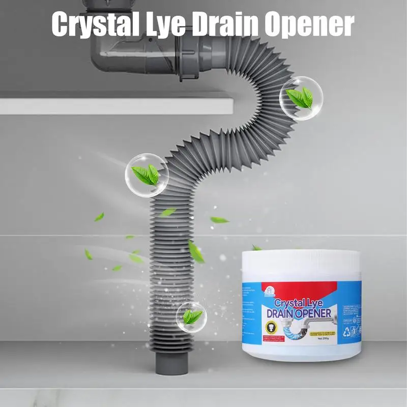 200g Powerful Crystal Lye Drain Cleaner Pipe Unclogger Fast-Acting Sink Drain Opener Powder for Kitchen Bathroom Bathtubs Shower