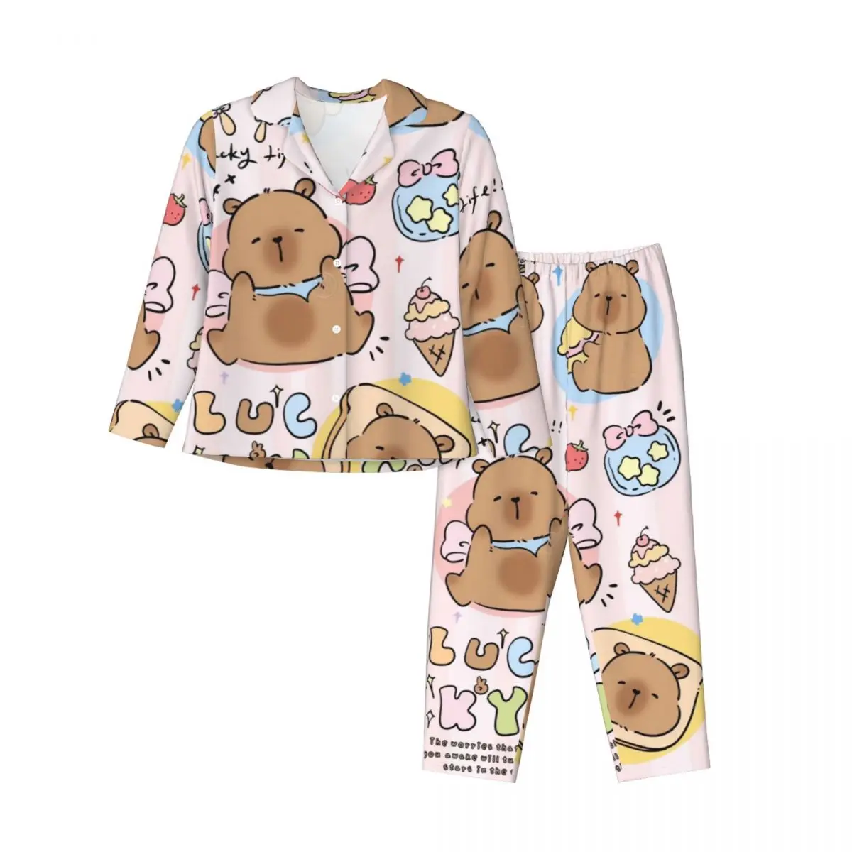 Capybara Damen-Pyjama-Sets, 2-teilig, Pyjama, weibliche Paare, Loungewear-Anzug, Heimkleidung