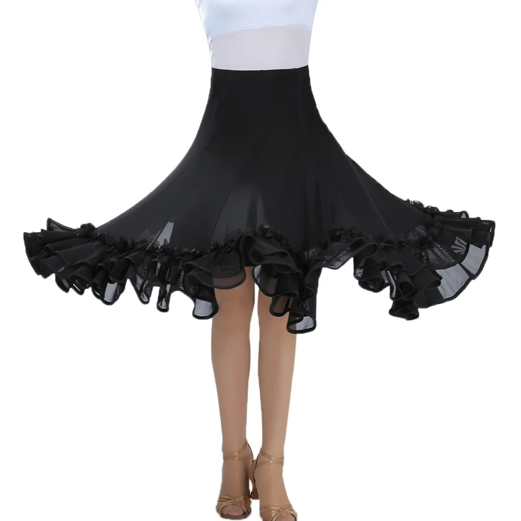 Mesh Tango Skirt Women Elastic Waist Floral Swing Latin Dance Costume for Ballroom Contemporary Waltz Cha Cha Events