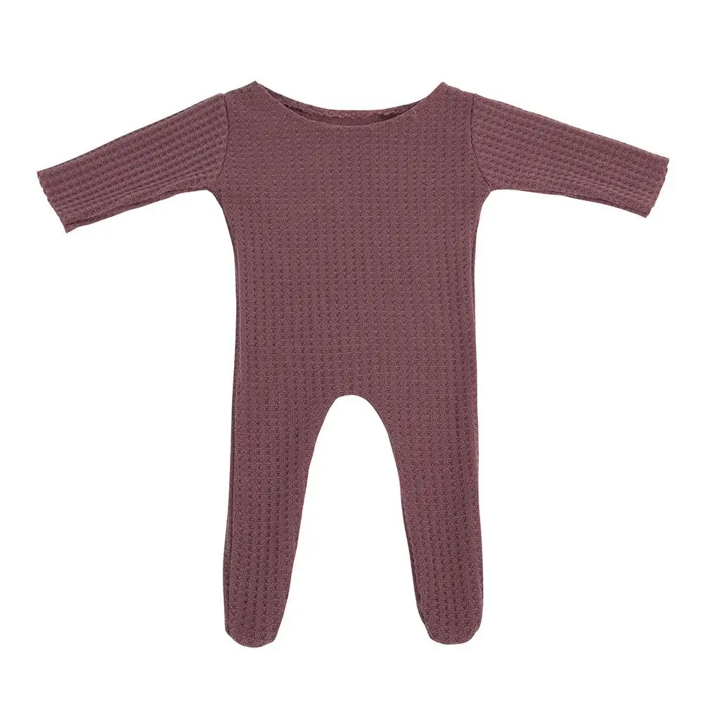 2Pcs/Set Creative Newborn Photography Props Footed Buttons Newborn Prop Set Long Tailed Hat Solid Color Baby Bodysuit