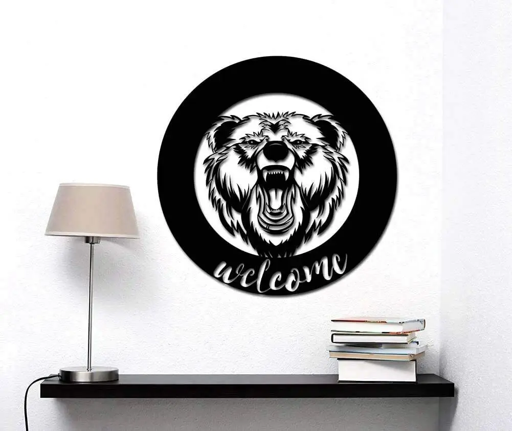 Black Bear Wall Art Home Welcome Metal Wall Decor Sign 22x22