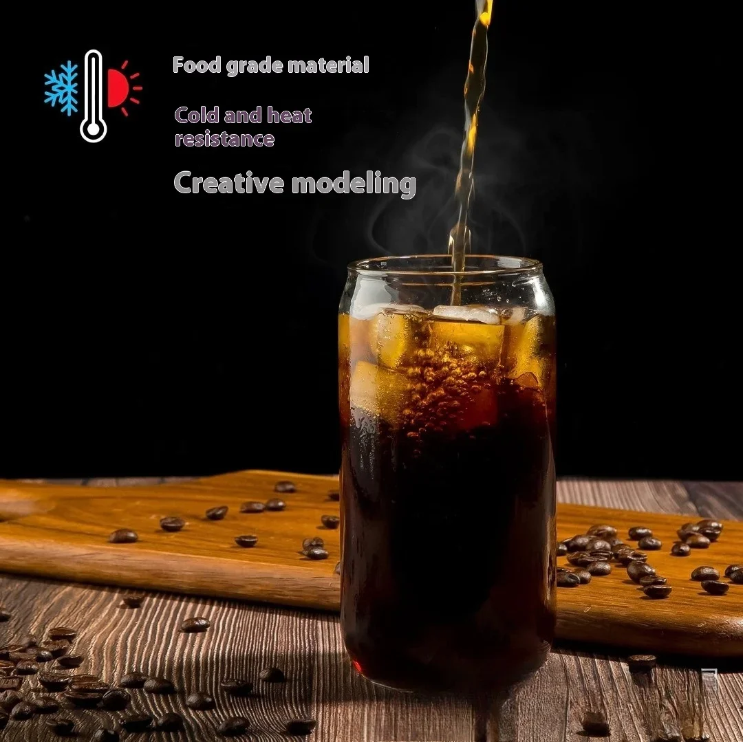 1pcs Coke Cup Borosilicate Glass Straw Cups Wooden Lid Can Water Cup Juice Cold BrewCup Straw Cup Wholesale view 4