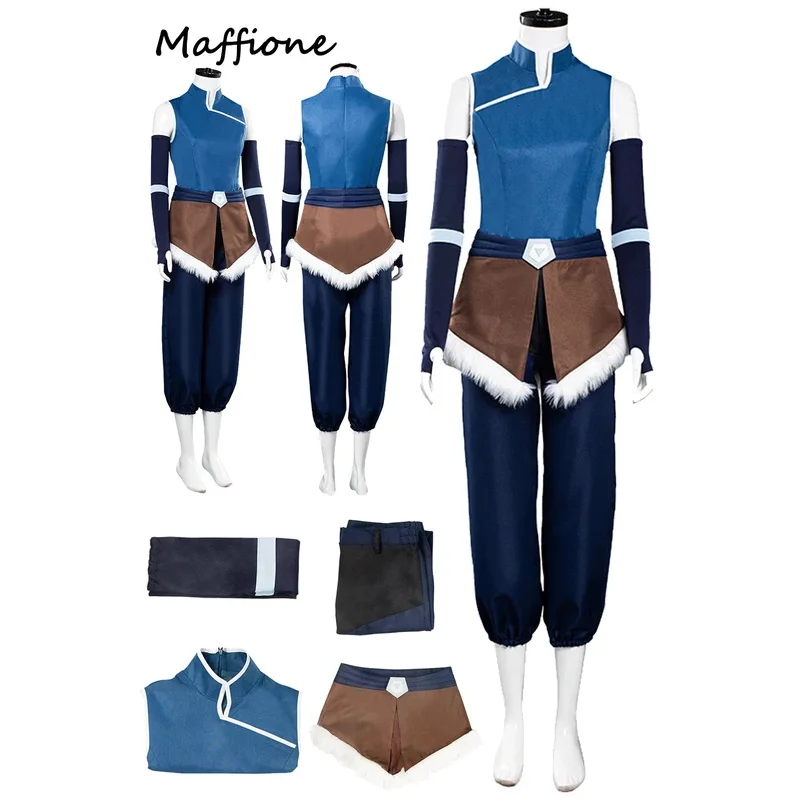 RT01 Korra Cosplay Women Costume Cartoon Avatar Last Cosplay Airbender Roleplay Outfits Girls Disguise Armguard Apron Hallow&Gf1