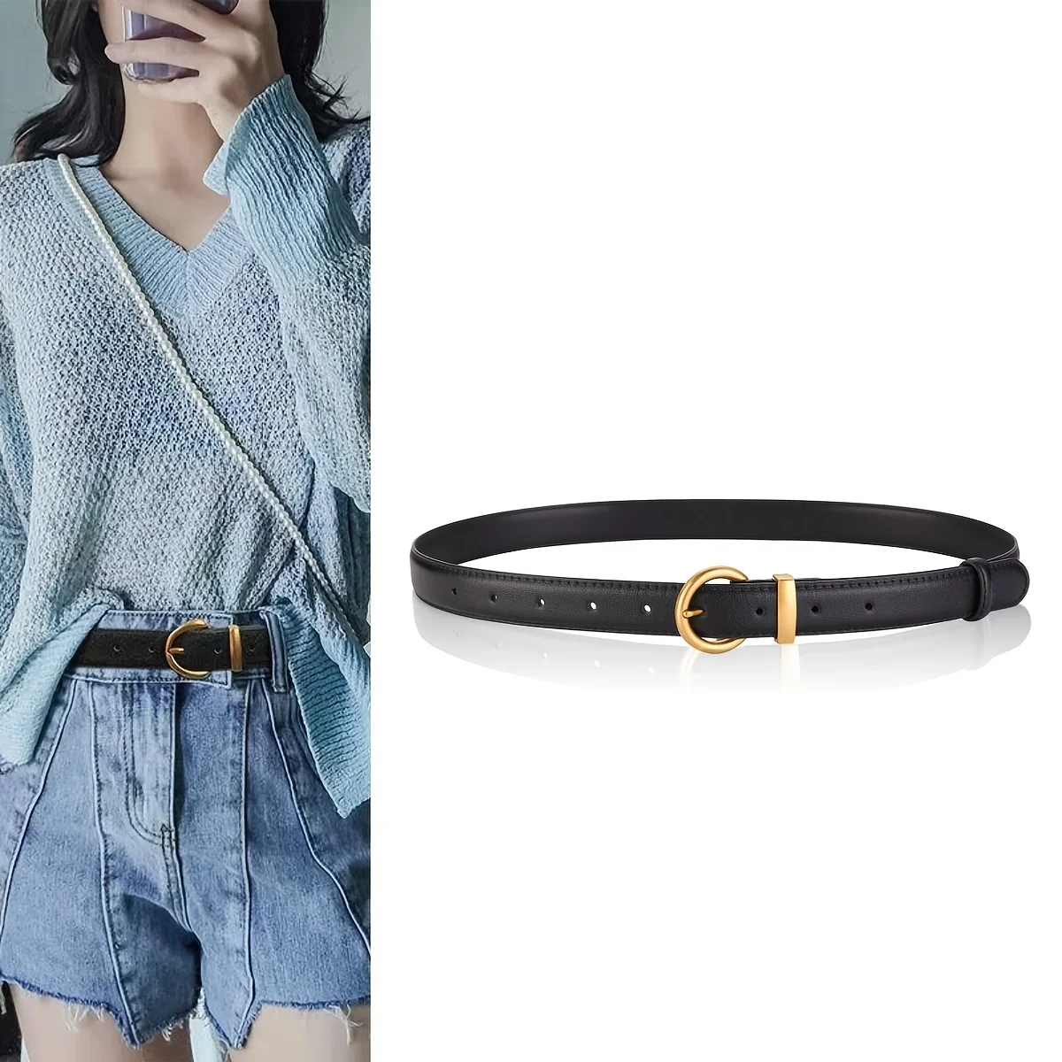 

Ремень из натуральной кожи для женщин, винтажные джинсы с золотой пряжкой, ремни из воловьей кожи, женские классические брюки, тонкий пояс
