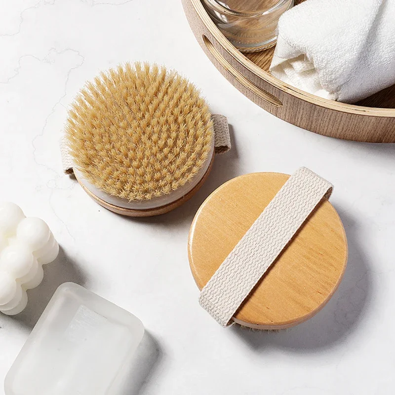 Cepillo de baño de madera que promueve la circulación sanguínea, cepillo de masaje corporal, cepillo de fibra de planta de Sisal de madera Natural, exfoliante