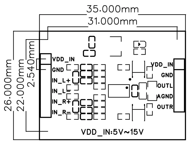Audio differential analog input to single-ended analog output module