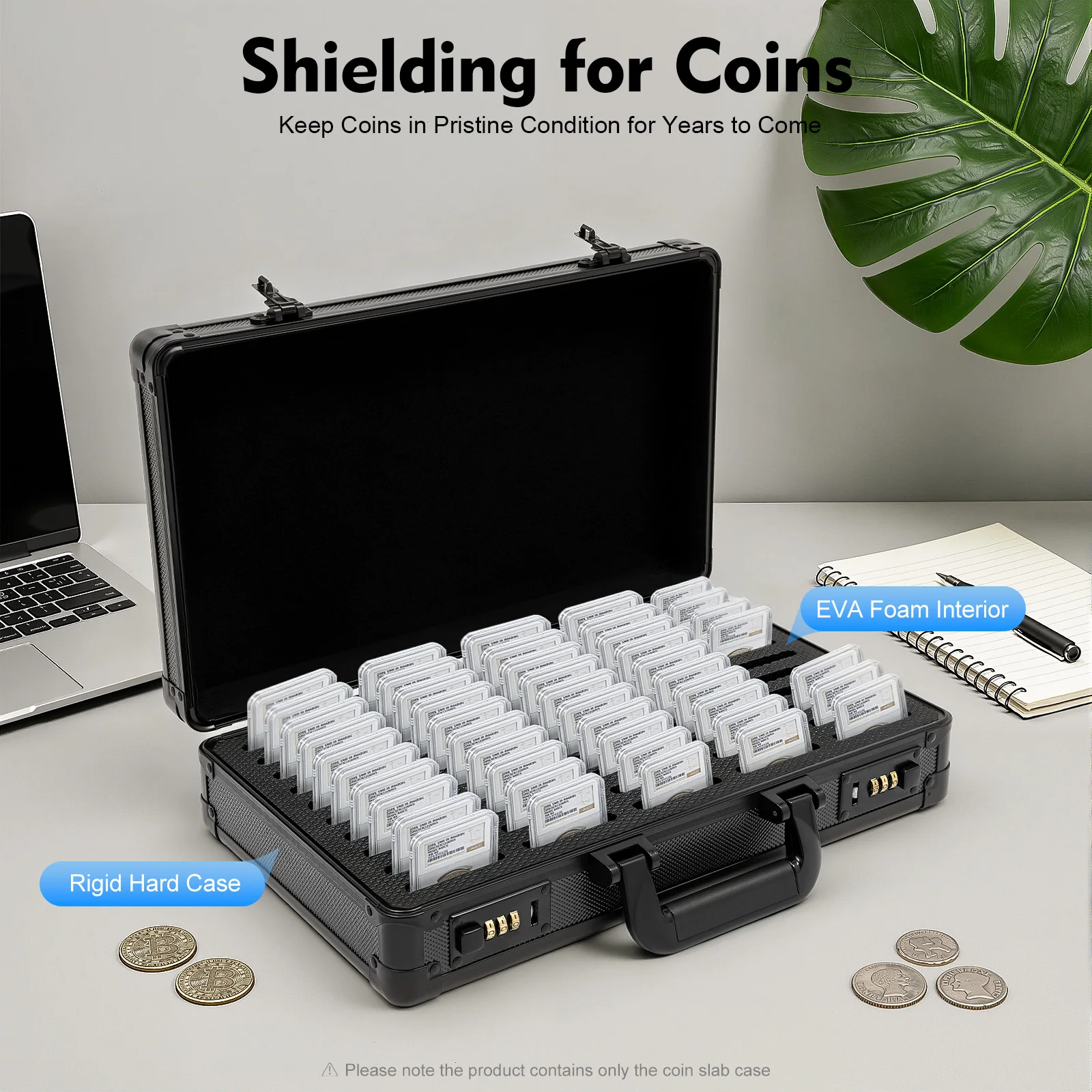 50 Slots Aluminum Coin Slab Storage Case with Carrying Handle, Modern Collector Coin Holder, Hard Shell Coin Display & Protective Case
