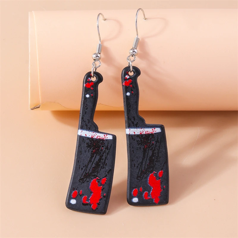 Punk Halloween Bloody Knife Drop Earrings Scissors Saw Dangle Hooks Earrings for Women Girls Night Party Jewelry Gifts