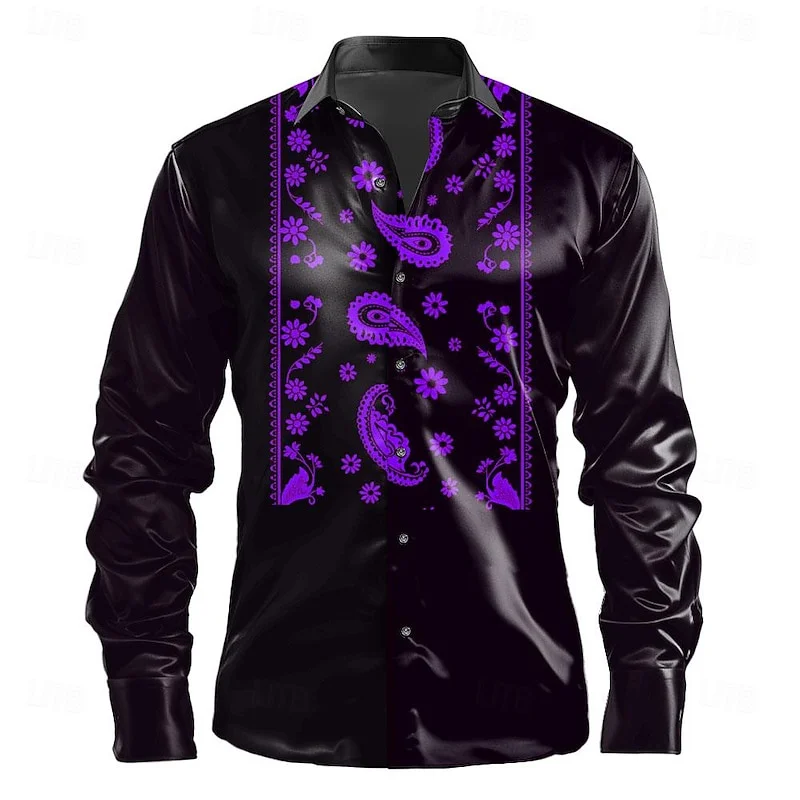 Fashion Spring And Autumn Men's Lightning Purple Casual Button Shirt Fashion New Long Sleeve Rose Soft And Comfortable Male Tops