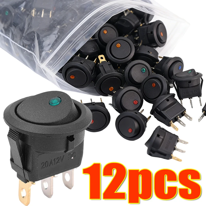 Interrupteur à bascule 3 broches 2 positions marche/arrêt SPST pour pièces automobiles marines 12V Interrupteur de bateau à LED avec lumière 1/3/12 pièces