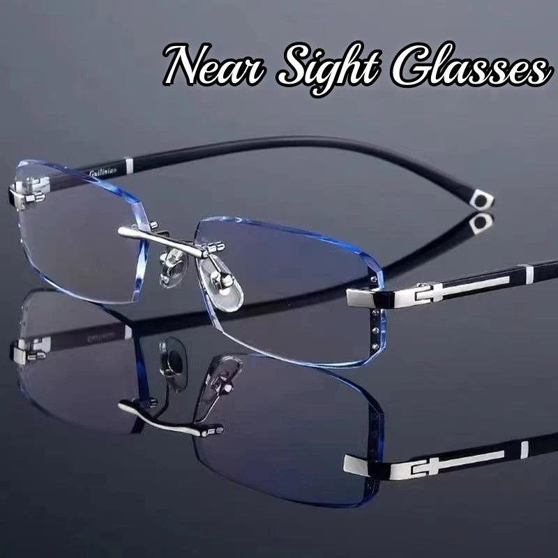 

Ultra-light Anti Blue Near Sight Glasses Frameless Diamond Cutting Myopia Glasses Anti-radiation Finished Prescription Eyewear