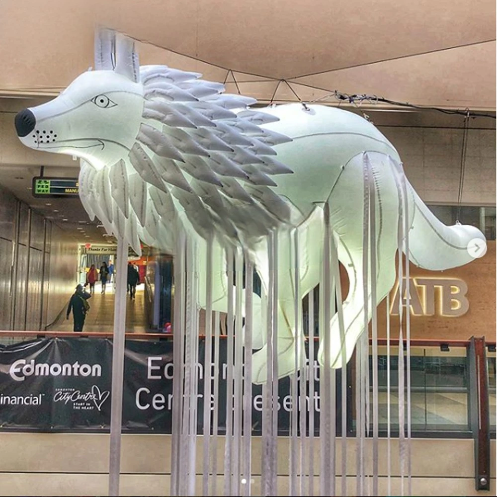 inflatable snow 6 meters long giant wolf mascot balloon (with LED lights) for company promotions outdoor