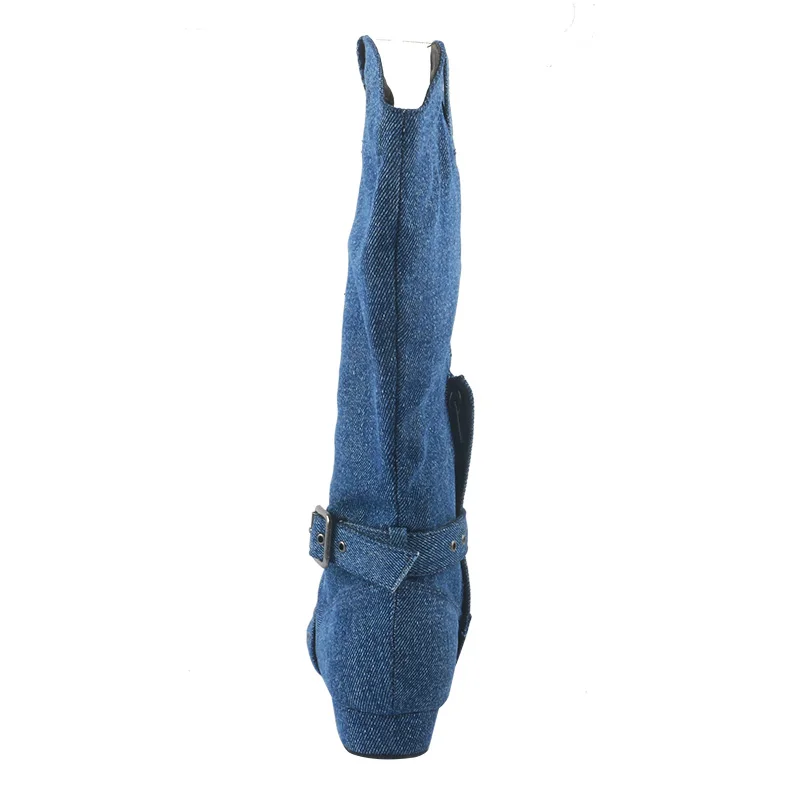 Venus leurre personnalisé bleu Denim ligne danse bottes occidentales semelle en daim 2CM danse pays bottes de danse chaussures avec fermeture éclair