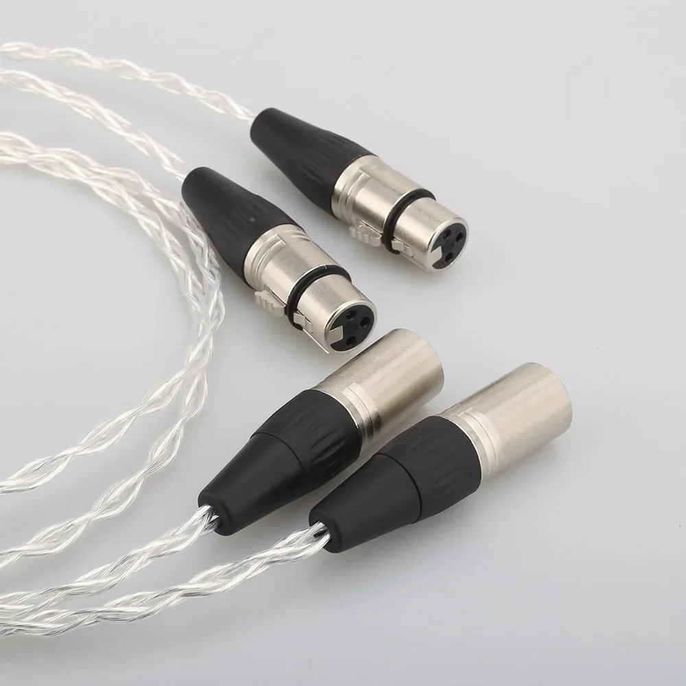 Pair 8AG Single Silver Plated XLR Male to Female Balanced Audio Cable for Amplifier CD Player