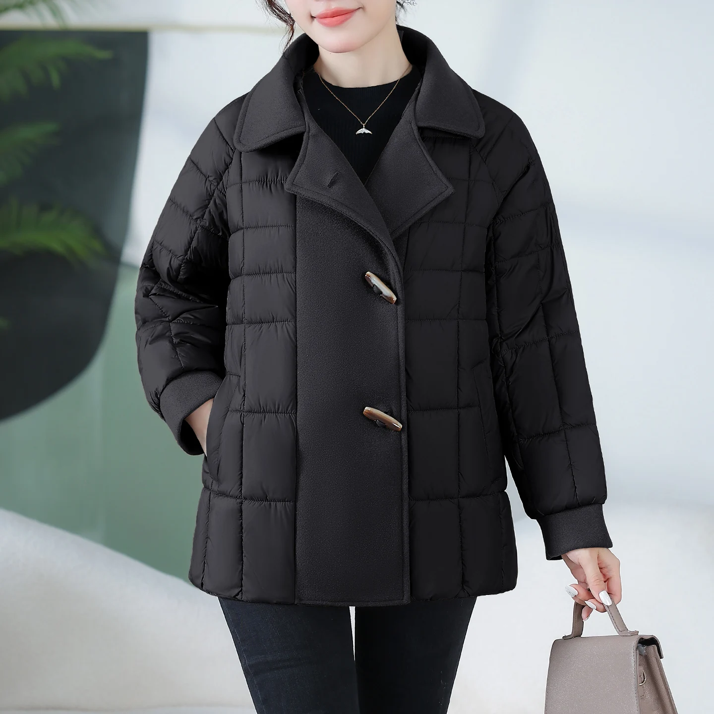 

Зимнее утепленное пальто из хлопка и шерсти в клетку для молодых мам, женщин среднего и старшего возраста, повседневное стильное пальто