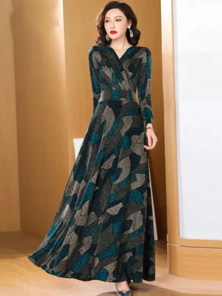 knee length dresses for ladies Long Sleeve A-Line Dress – Tux-USA® main image 0