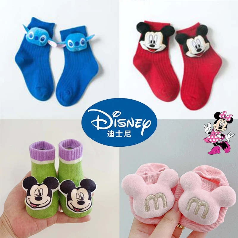 New Disney Anime Mickey Mouse Red Children Socks Kawaii Stitch Cute Style Doll Children\'s Socks Cotton Socks Kids Gifts