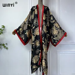 WINYI summer kimono Retro print beach wear comfortable maxi dress elegant cardigans beach outfits for women abaya dubai luxury