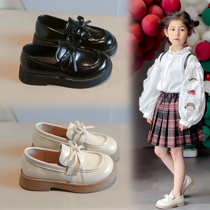 New Fashion Children's Leather Shoes Spring Autumn Versatile Black School Girl Shoes Party Wedding Causal Kids Princess Loafers