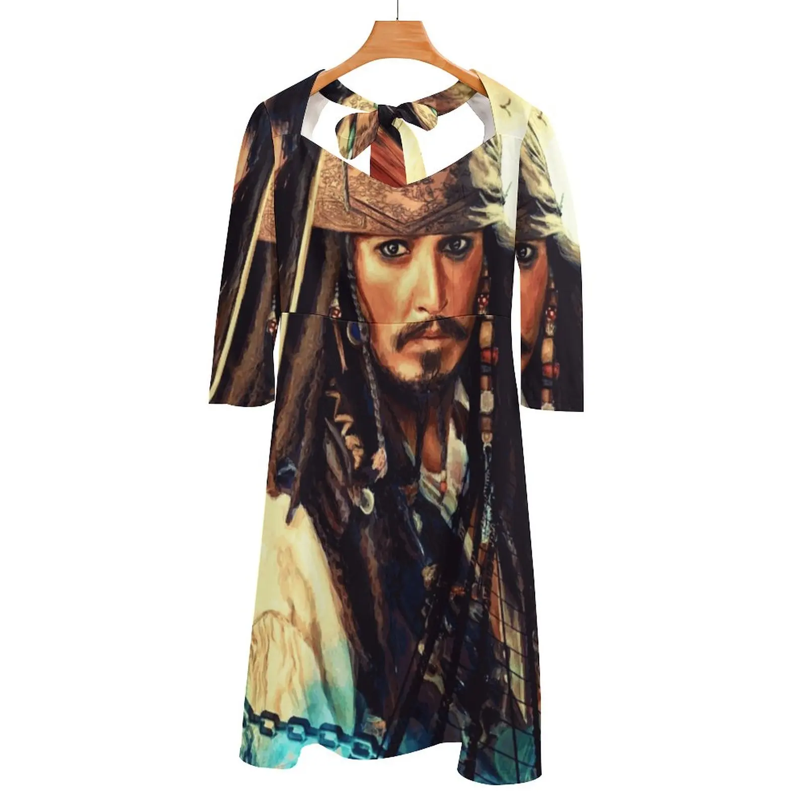 

He'S A Pirate Back Lacing Backless Dress Square Neck Dress Sweetheart Knot Flared Dress Pirates Potc Caribbean Johnny Depp Depp