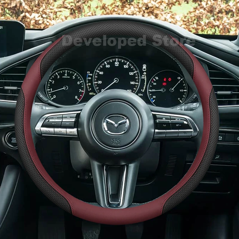 Car Steering Wheel Cover For Mazda 3 Axela BP Mazda 3 Skyactiv X AWD 2025-2008 Leather Auto Steering Wheel Mazda 3 Accessories