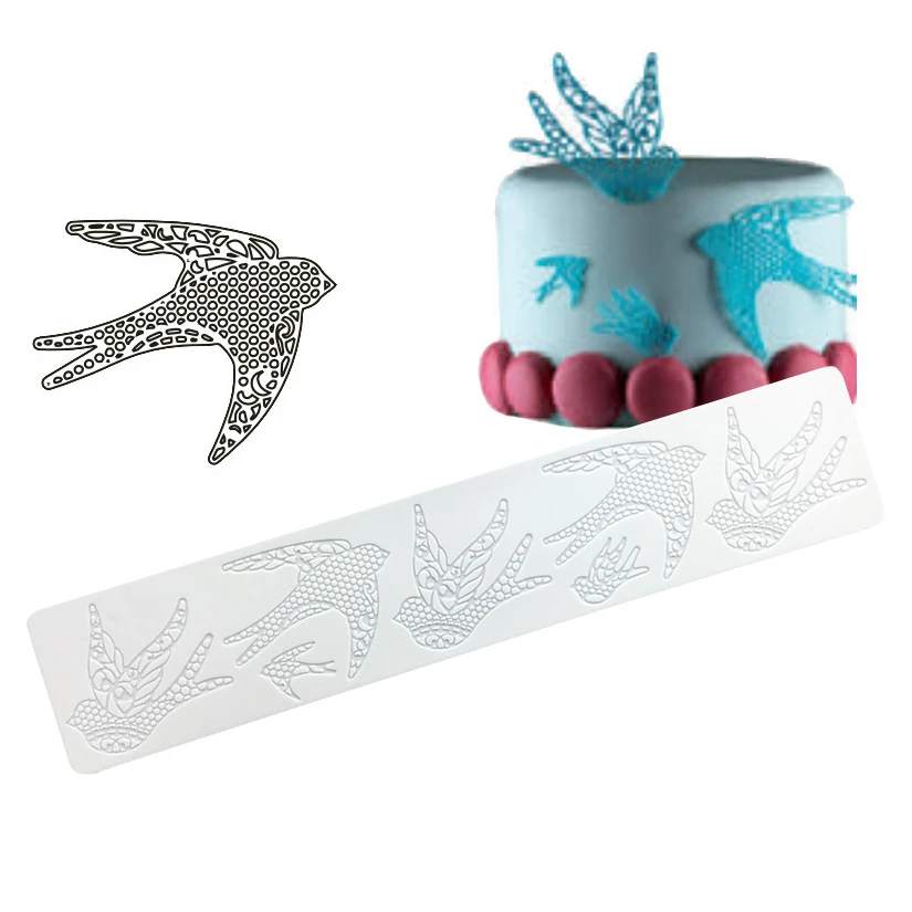 1Pcs Swallow Shapes Lace Soft 100% Platinum Silicone Cake Fondant Embossing Gum Paste Decorating Mold Tool