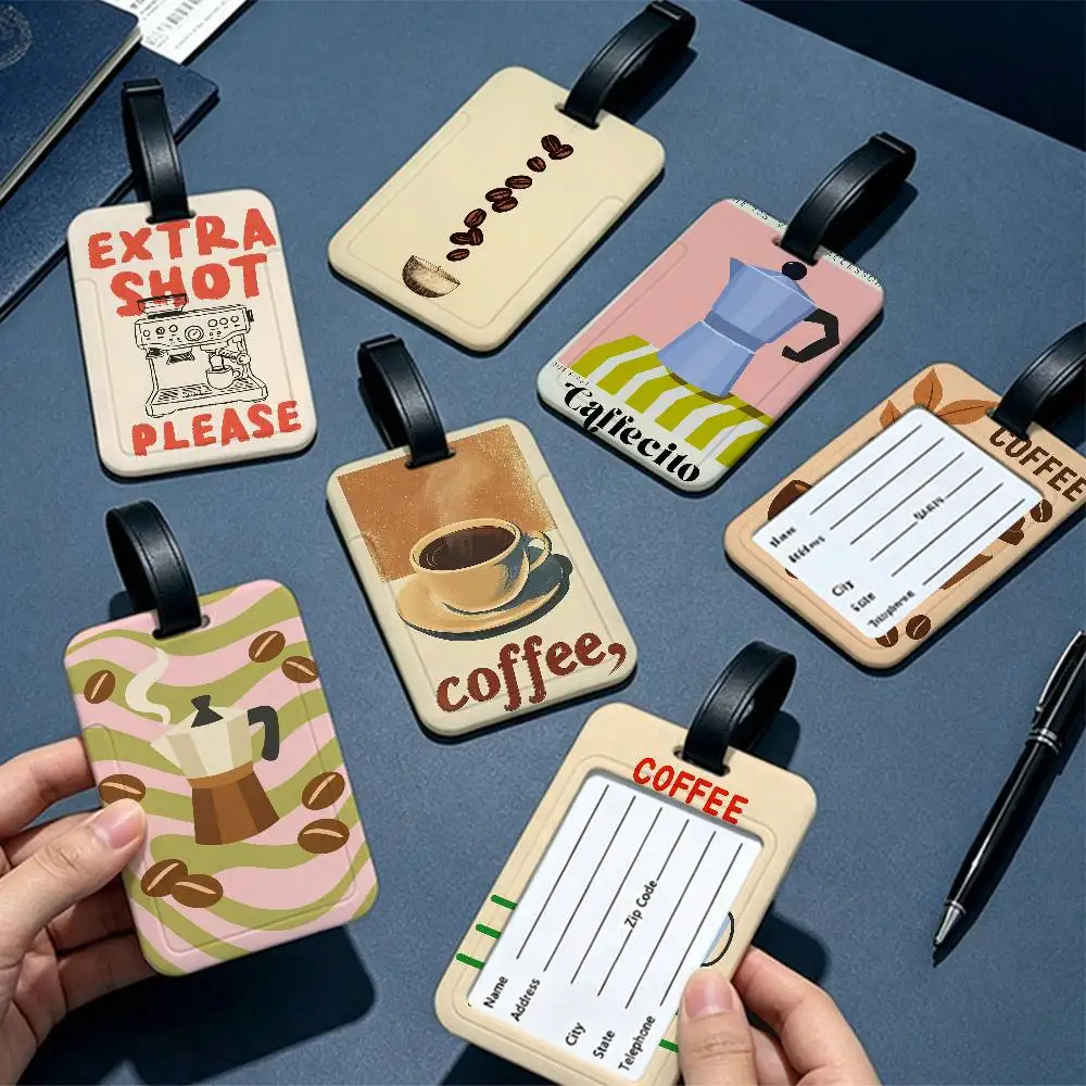 Italian Espresso Coffee Pot Beans PVC Baggage Identification Tag Anti lost Information Card Holder Travel Suitcase Name Tag