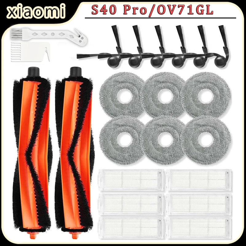 Kit de acessórios para aspirador de pó robô Xiaomi S40 Pro/OV71GL, escova principal, filtro HEPA, pano de limpeza, escova lateral, peças de reposição