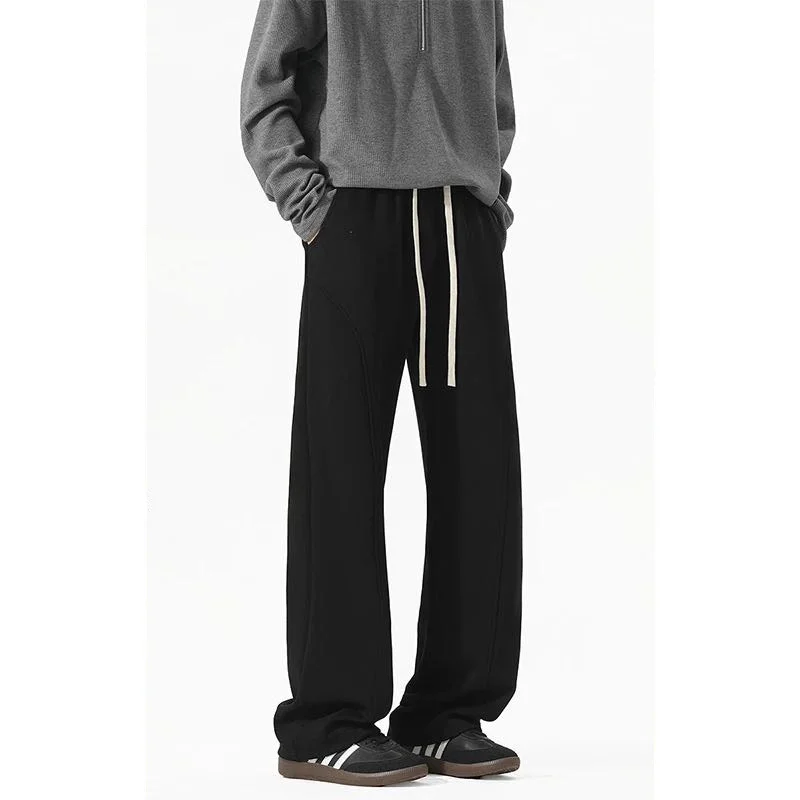 

Slant cut sweatpants for men in autumn, high waisted and adjustable, slim and slightly flared pants, straight leg casual sports