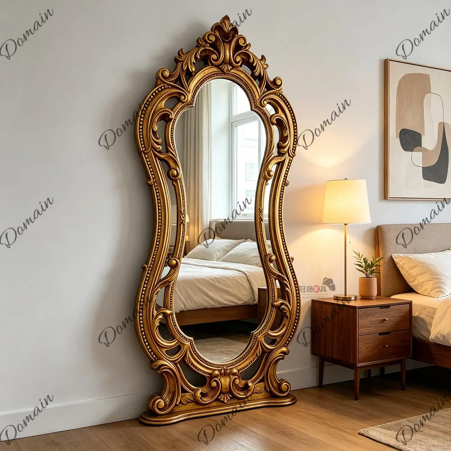 European retro living room floor mirror French home carved special-shaped full-length mirror American full-body mirror
