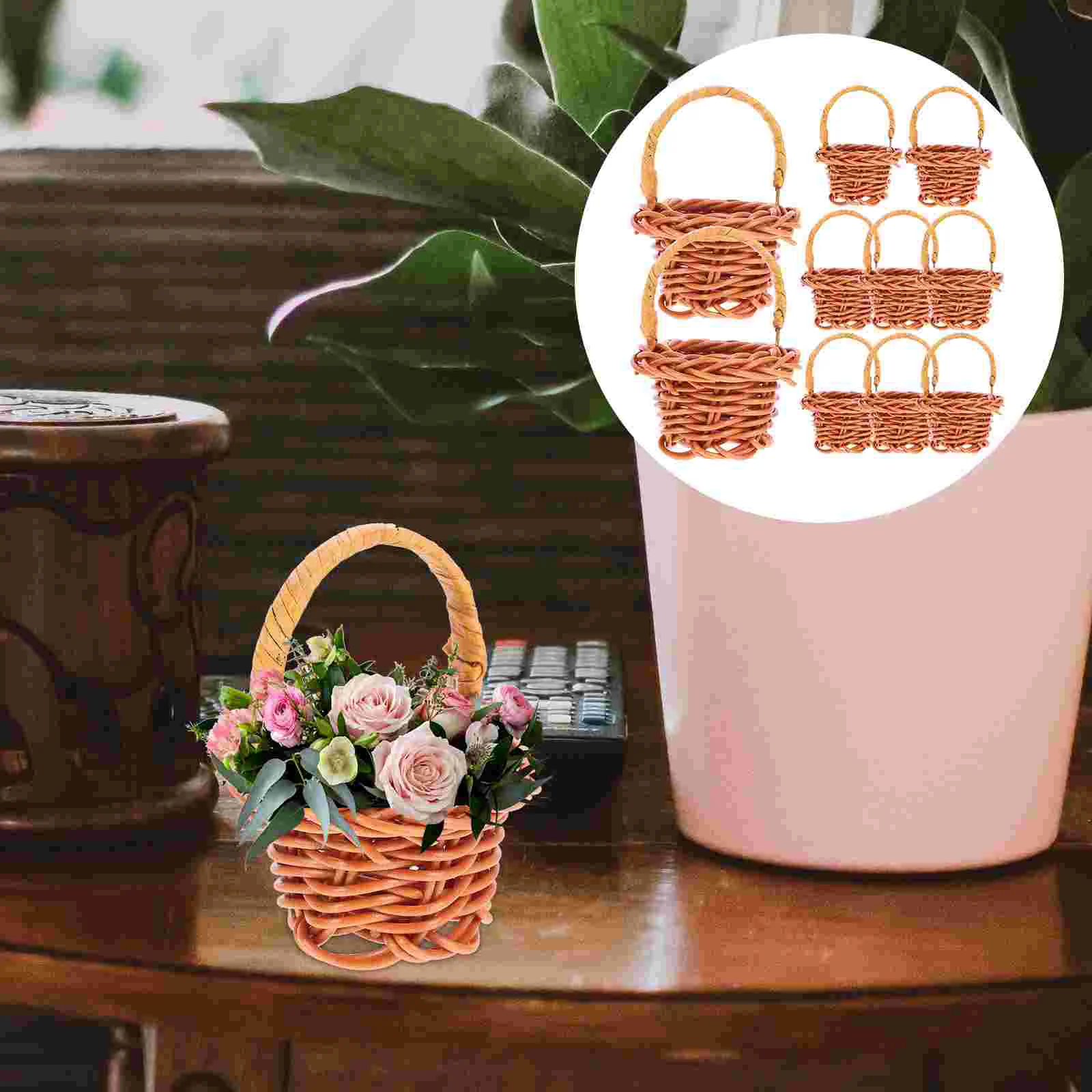 

10 PCS Mini Shopping Basket Bedroom Flower Table Decoration Ornaments Organizer Decorative Fruit Prop Woven Storage Photography