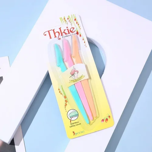 Imagen 1 del producto Recortador de cejas portátil para mujer, afeitadora con cuchilla para depilación de cejas, herramientas de maquillaje de seguridad, 3 piezas