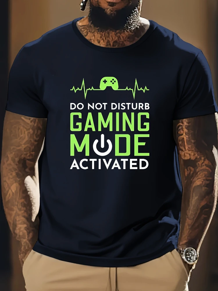 

Men's summer casual short sleeve printing | Game mode is on, please do not disturb -100% cotton, T-shirt with round neck.