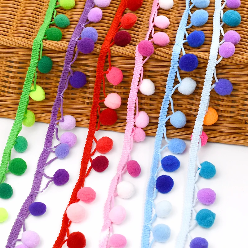 5/10M 2cm Bunte Pompon-Quastenfransen Vorhang Heimtextilien Deko Spitzenband Bühnenkleidung Besatz DIY Nähzubehör