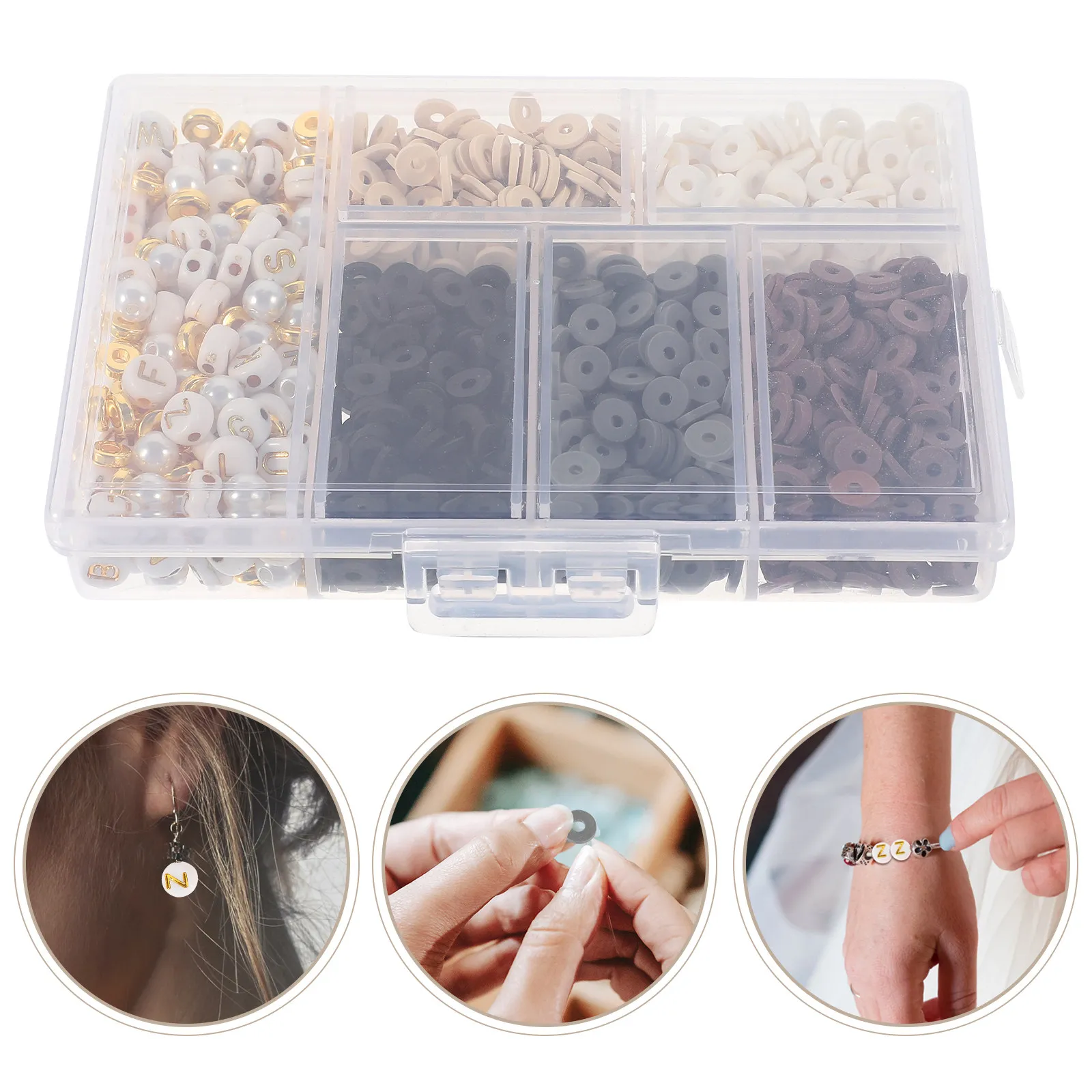 

1 Box Colorful Mixed Series Polymer Clay Beads 6 Grids Flat Letter Spacer Pearl DIY Jewelry Loose Beads DIY Craft Charms