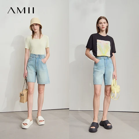 Женские шорты Amii светло-голубые из хлопка