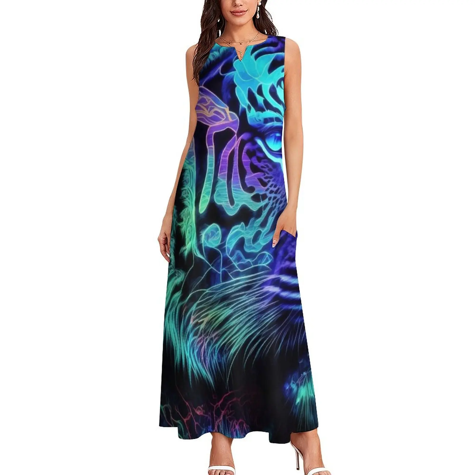 Fluorescent Tiger - Neon Glow Animal Art Long Dress summer dresses womens 2024 dress party night summer clothes