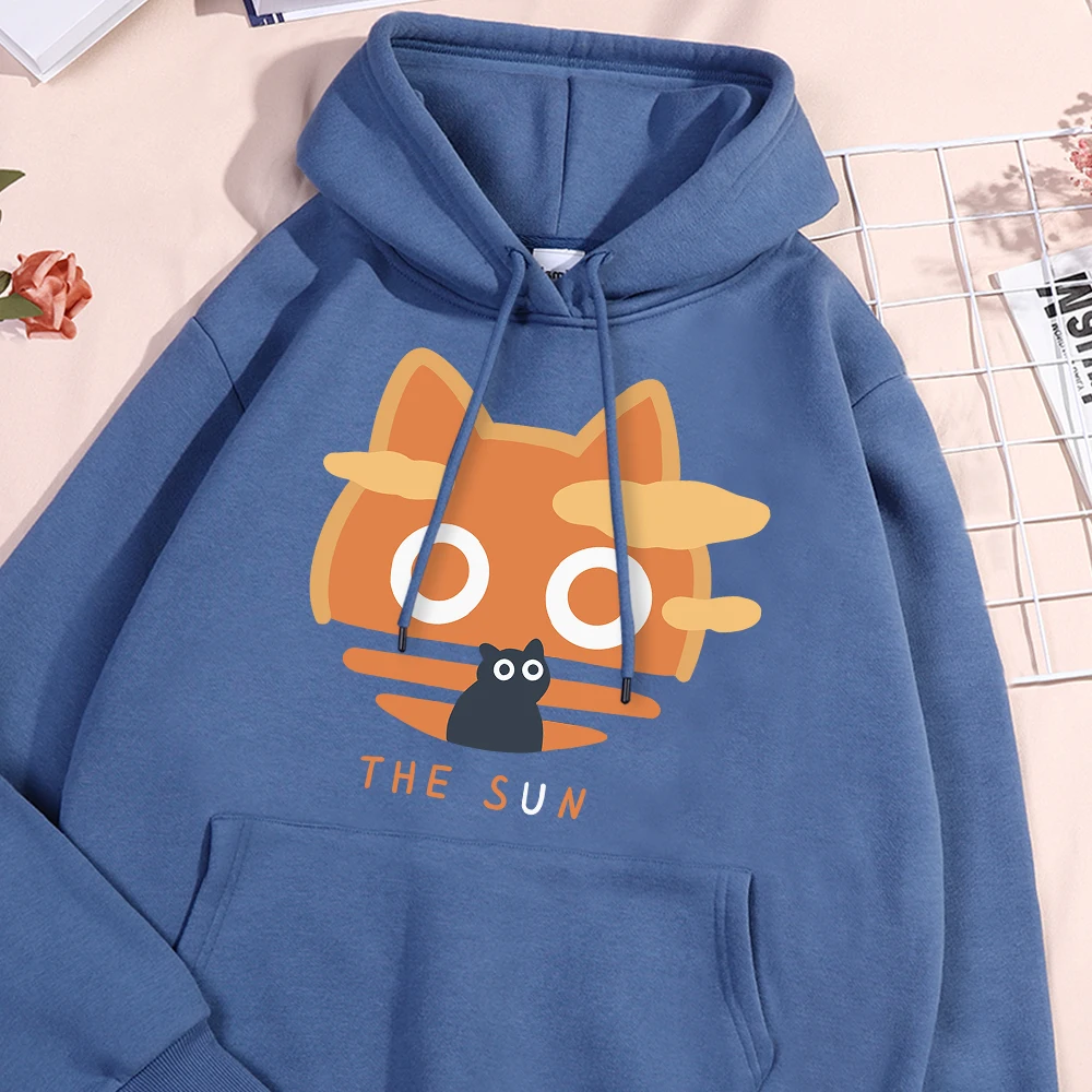 The Sun Orange Cat Fun Hoody Woman Fashion Fleece Sweatshirt Casual S-XXL Hooded Autumn Oversized Clothing