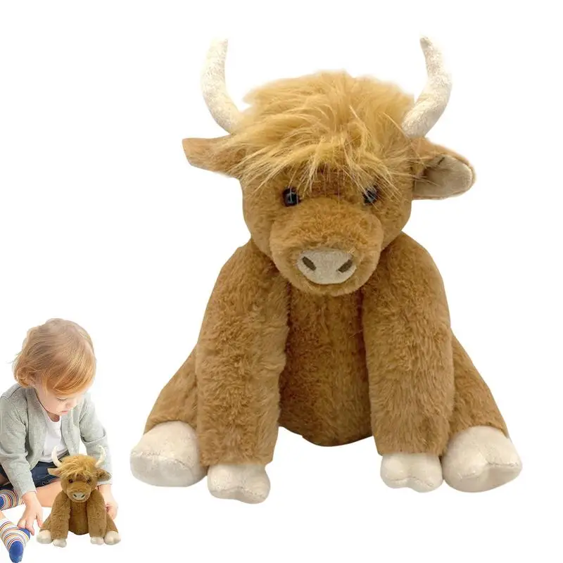 Highland Cow Plush 10-Inches Highland Cow With Music Brown Cow Plush Toy Bedtime Highland Cattle Yak Stuffed Animal For All Ages