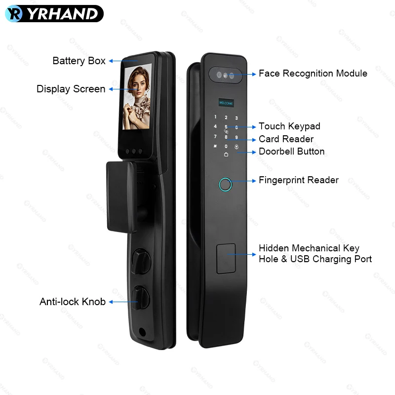 YRHAND V6 fechadura eletronico digital Tuya Wifi 3D Face Recognition Camera Keyless Smart Door Lock for Home