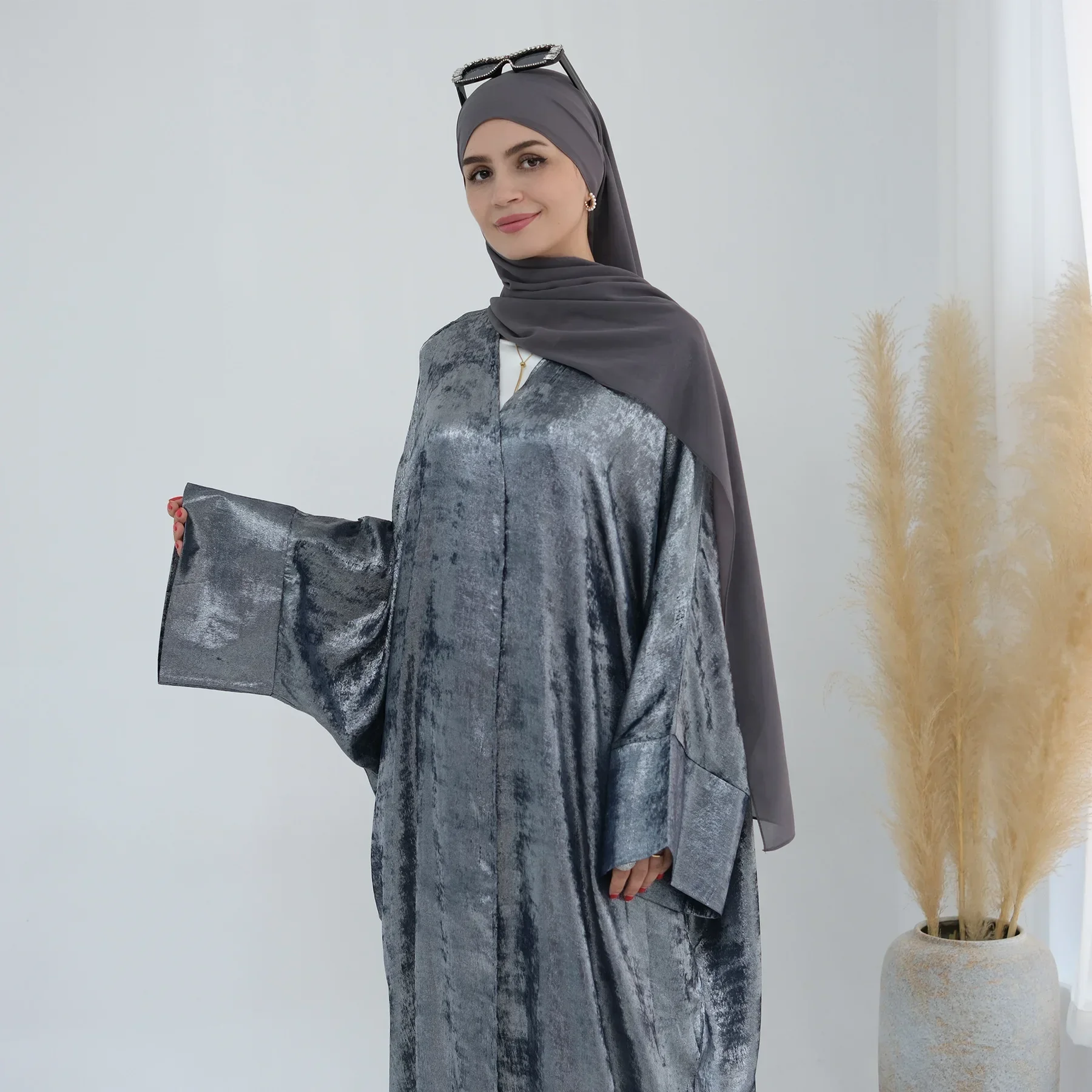 Eid Open Abaya Kimono Dubai Luxury Cardigan Muslim Coat Bronze Fabric Abayas for Women Turkey Islamic Clothes Kaftan Hijab Dress