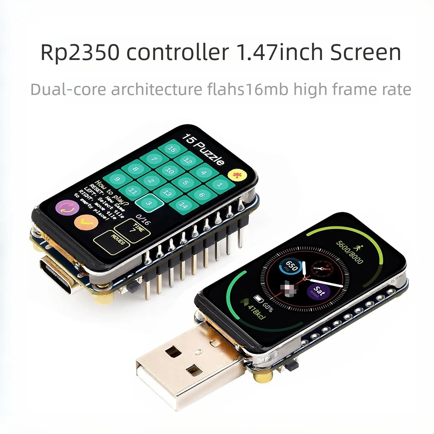 RP2350 1.47inch Display Development Board, 172x320, 262K Color, RP2350 Dual-Core & Dual-Architecture, Colorful RGB LED