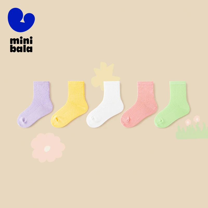 جوارب Mini Bala للجنسين للأطفال ماصة للعرق وقابلة للتنفس من القطن المرن للأطفال متعددة الاستخدامات مكونة من 5 قطع