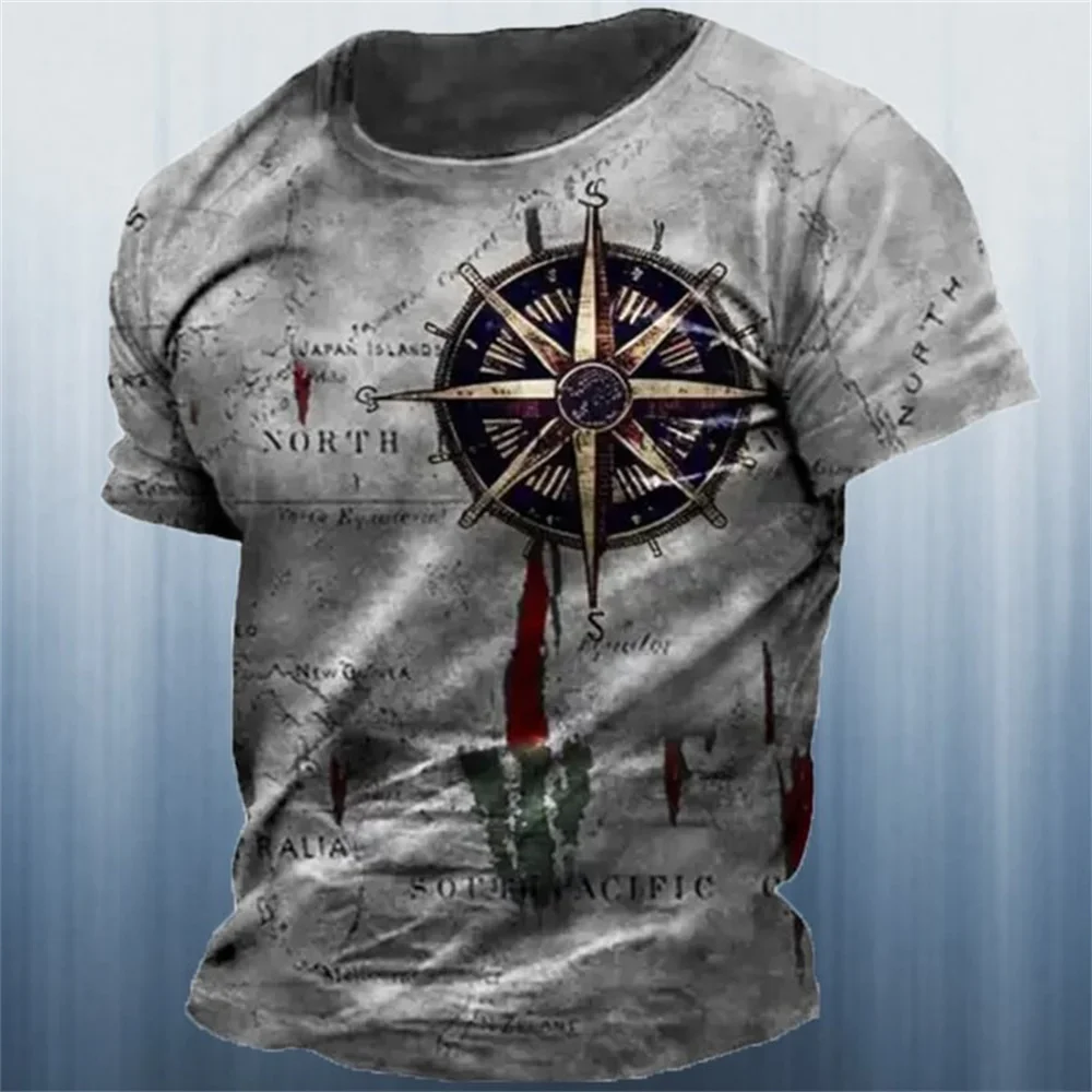 

2024 Summer Fashion Trend Short Sleeve 3D Printed Nautical Vintage Men's T-shirt Men's Vintage Casual Top Everyday Men's T-shirt