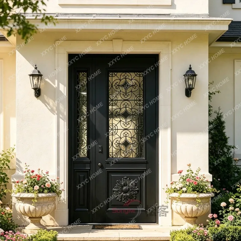 XX cast aluminum home double door rural self-built house door entry child and mother glass home customization