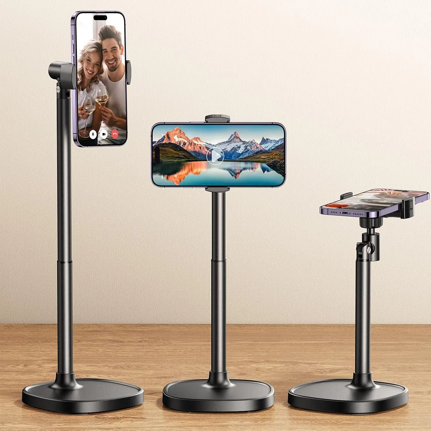 

Adjustable Aluminum Phone Stand for Desk Angle Height Retractable Universal Office Recording